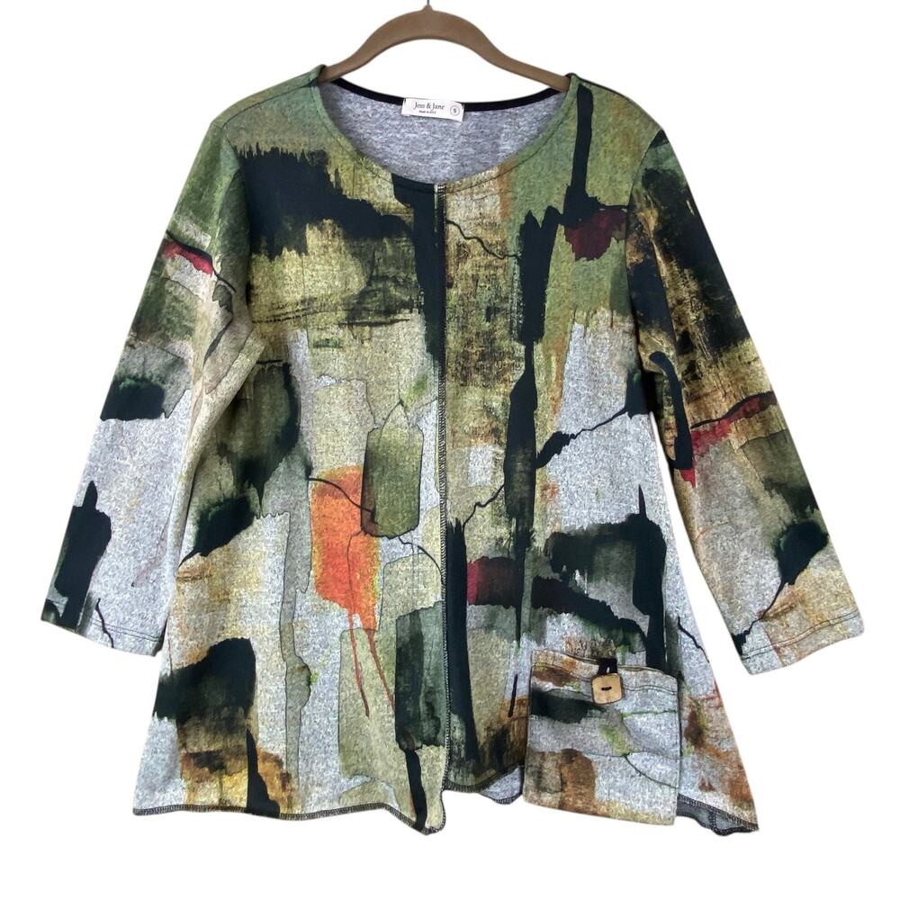 Jess & Jane Tunic Top Shirt Size S Lightweight Jersey Knit Art To Wear Relaxed